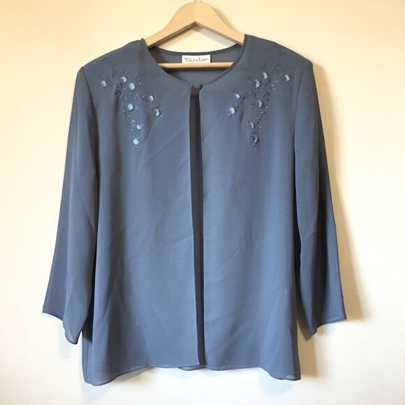 Art Nouveau Floral Embroidered Chiffon Open Blouse - Picture 1 of 15